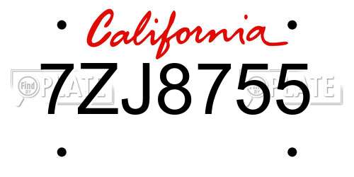 7ZJ8755 California License Plate