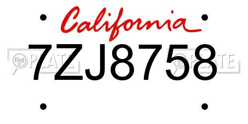 7ZJ8758 California License Plate