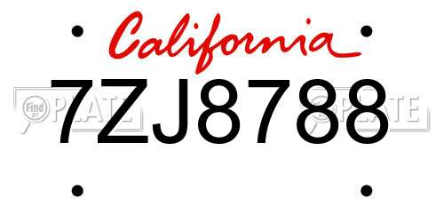 7ZJ8788 California License Plate