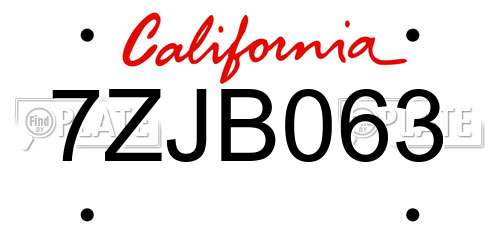 7ZJB063 California License Plate