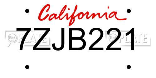 7ZJB221 California License Plate
