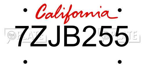 7ZJB255 California License Plate