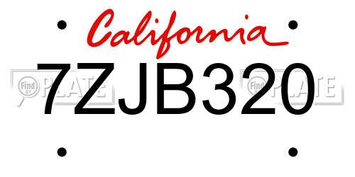 7ZJB320 California License Plate