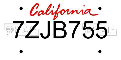 7ZJB755 California License Plate