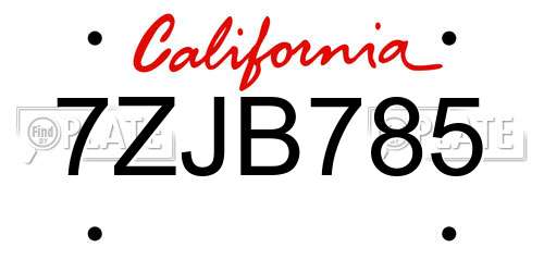 7ZJB785 California License Plate