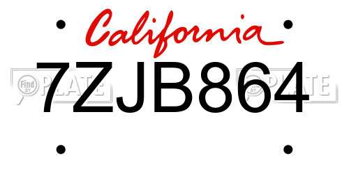 7ZJB864 California License Plate