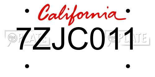 7ZJC011 California License Plate