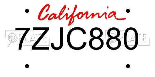 7ZJC880 California License Plate