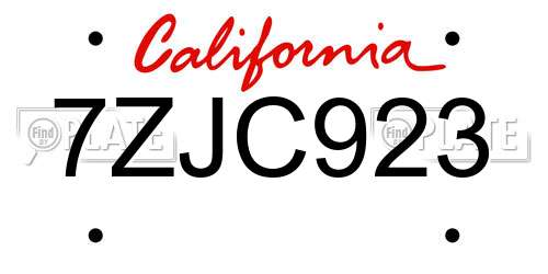 7ZJC923 California License Plate