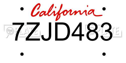 7ZJD483 California License Plate