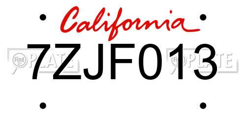 7ZJF013 California License Plate