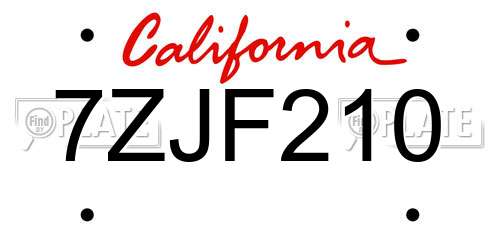 7ZJF210 California License Plate