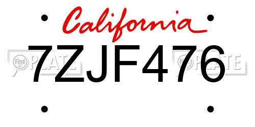 7ZJF476 California License Plate