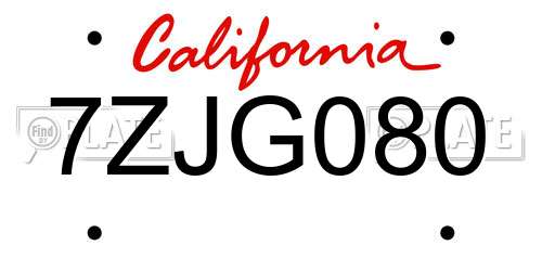 7ZJG080 California License Plate