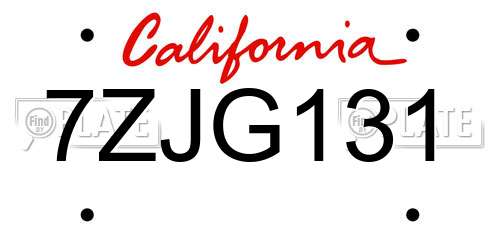 7ZJG131 California License Plate