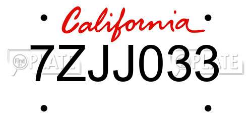7ZJJ033 California License Plate