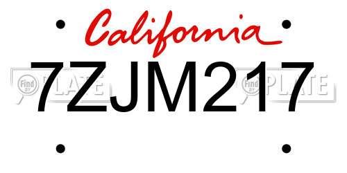 7ZJM217 California License Plate
