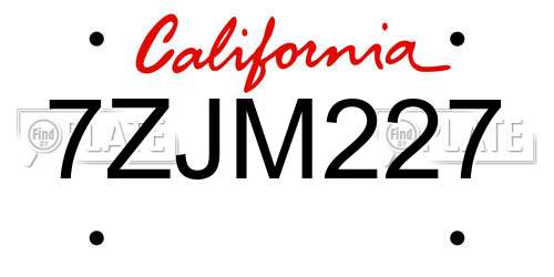 7ZJM227 California License Plate
