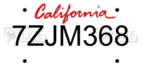 7ZJM368 California License Plate