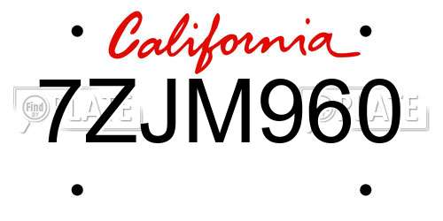 7ZJM960 California License Plate