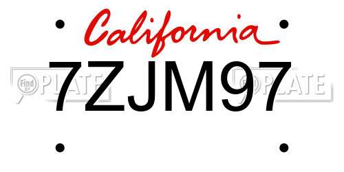 7ZJM97 California License Plate