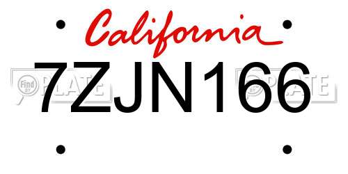 7ZJN166 California License Plate