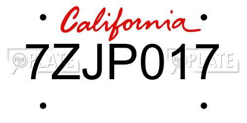 7ZJP017 California License Plate