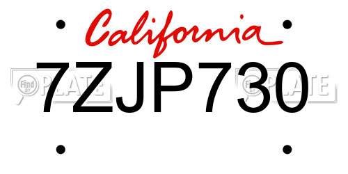 7ZJP730 California License Plate