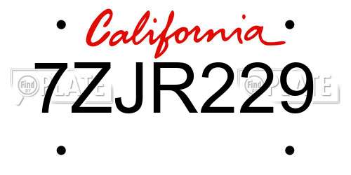 7ZJR229 California License Plate
