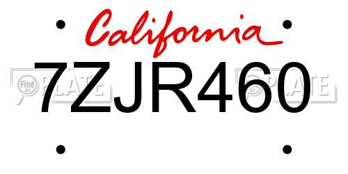 7ZJR460 California License Plate