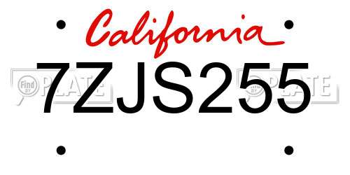 7ZJS255 California License Plate