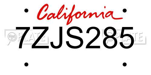 7ZJS285 California License Plate