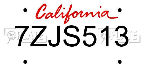 7ZJS513 California License Plate