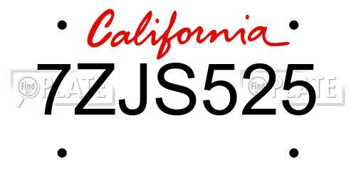 7ZJS525 California License Plate