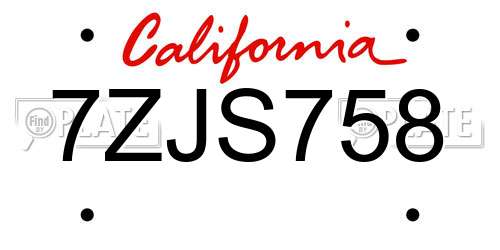 7ZJS758 California License Plate