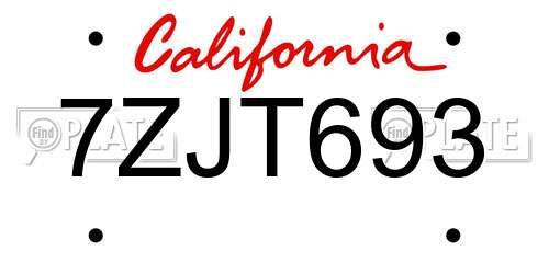 7ZJT693 California License Plate