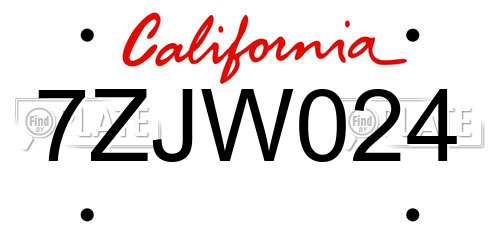 7ZJW024 California License Plate