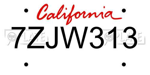 7ZJW313 California License Plate