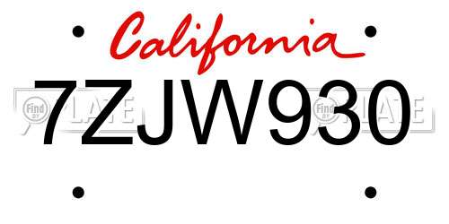 7ZJW930 California License Plate