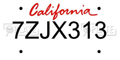 7ZJX313 California License Plate