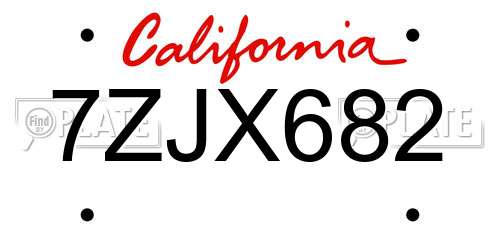 7ZJX682 California License Plate