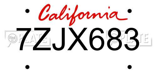 7ZJX683 California License Plate