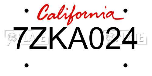 7ZKA024 California License Plate