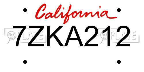 7ZKA212 California License Plate