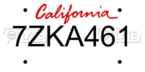 7ZKA461 California License Plate
