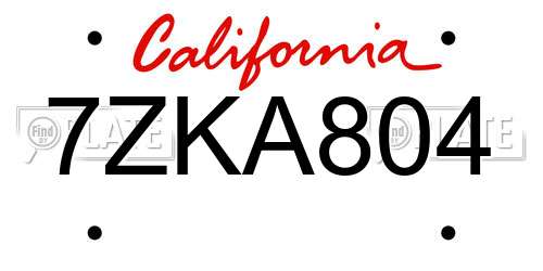 7ZKA804 California License Plate