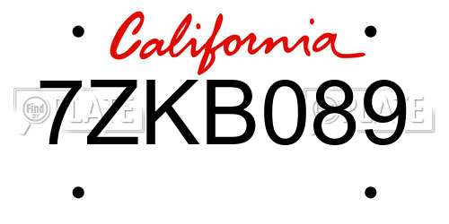 7ZKB089 California License Plate