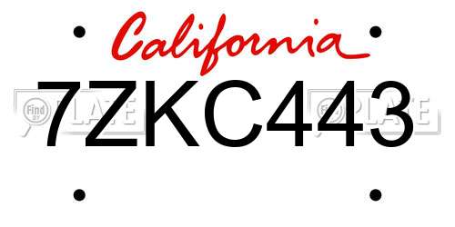 7ZKC443 California License Plate