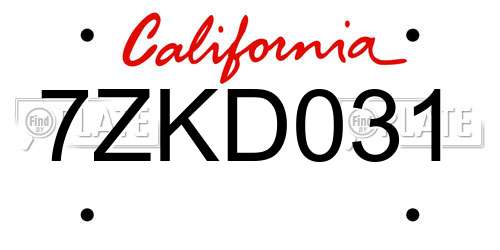 7ZKD031 California License Plate