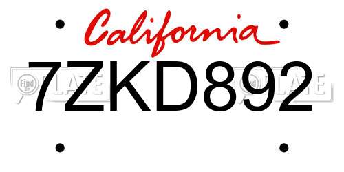 7ZKD892 California License Plate